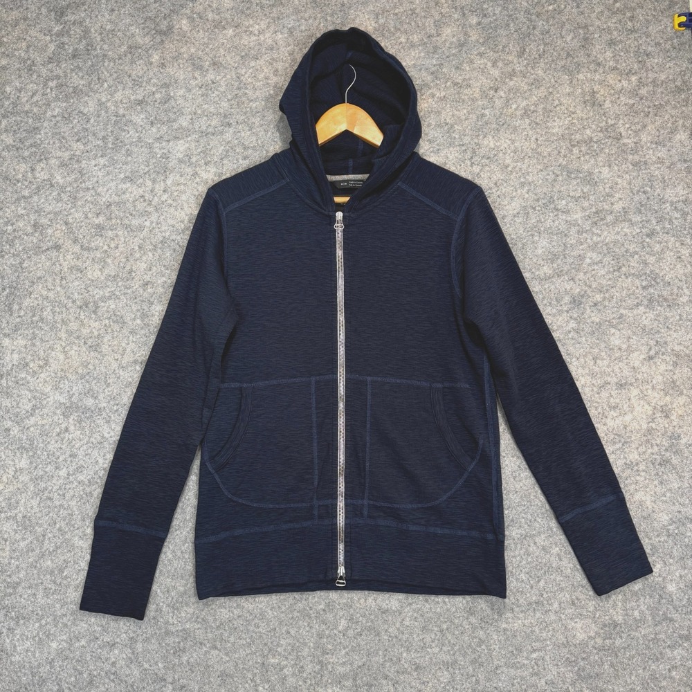 Wings + Horns Slub Hoodie Sweatshirt Mens Medium Full Zip Dark Navy Blue Knit‎